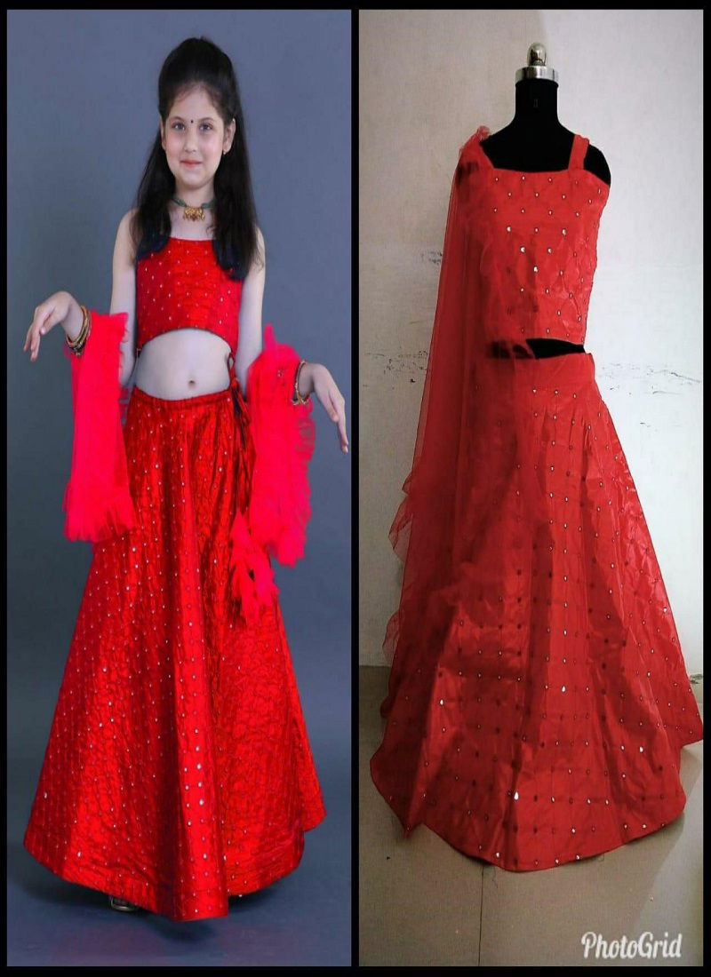 Launching New Designer Kids Lehnga Choli With embroidery Work and Soft Net Four Sided Ruffles Work Dupatta {SIZE: 
5-10 YEAR: 30/32 (INCHES LENGTH); 11-16 YEAR: 34/36 (INCHES LENGTH)}